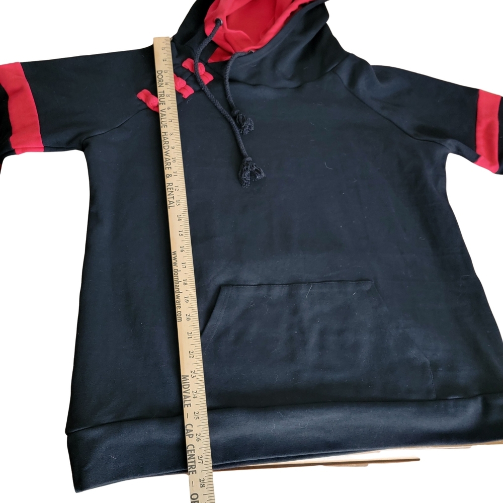 Womens Hoodie Black With Red Details Slim Fit Double Hood Fits Sz 1X/2X - Picture 7 of 14